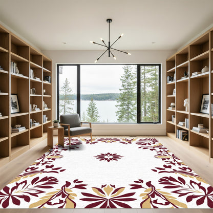 Maroon and Gold Floral Sunburst Rug