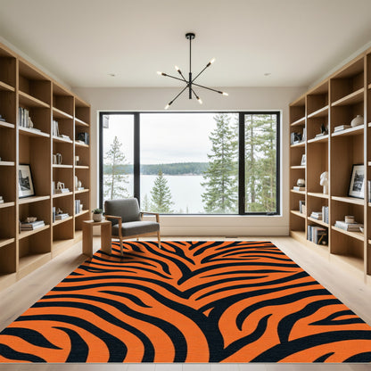 Bold Orange Black Zebra Stripe Rug