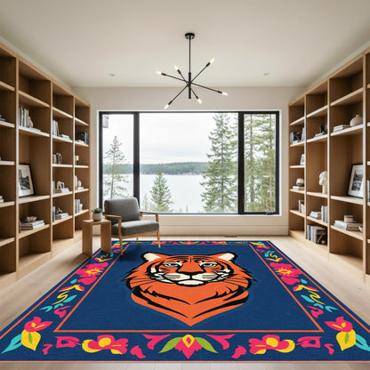 Bold Orange Tiger Floral Border Rug