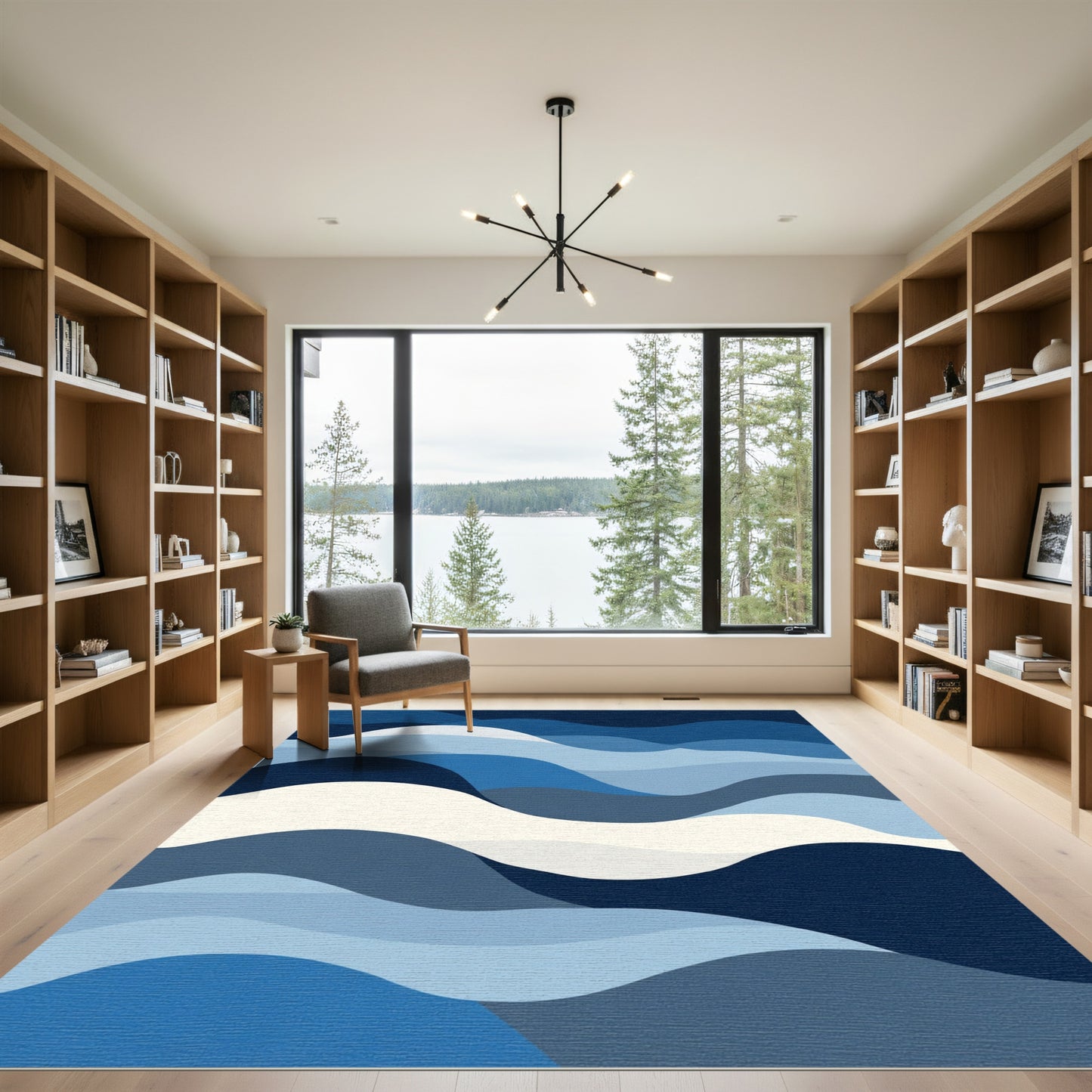 Azure Gradient Wave Abstract Rug