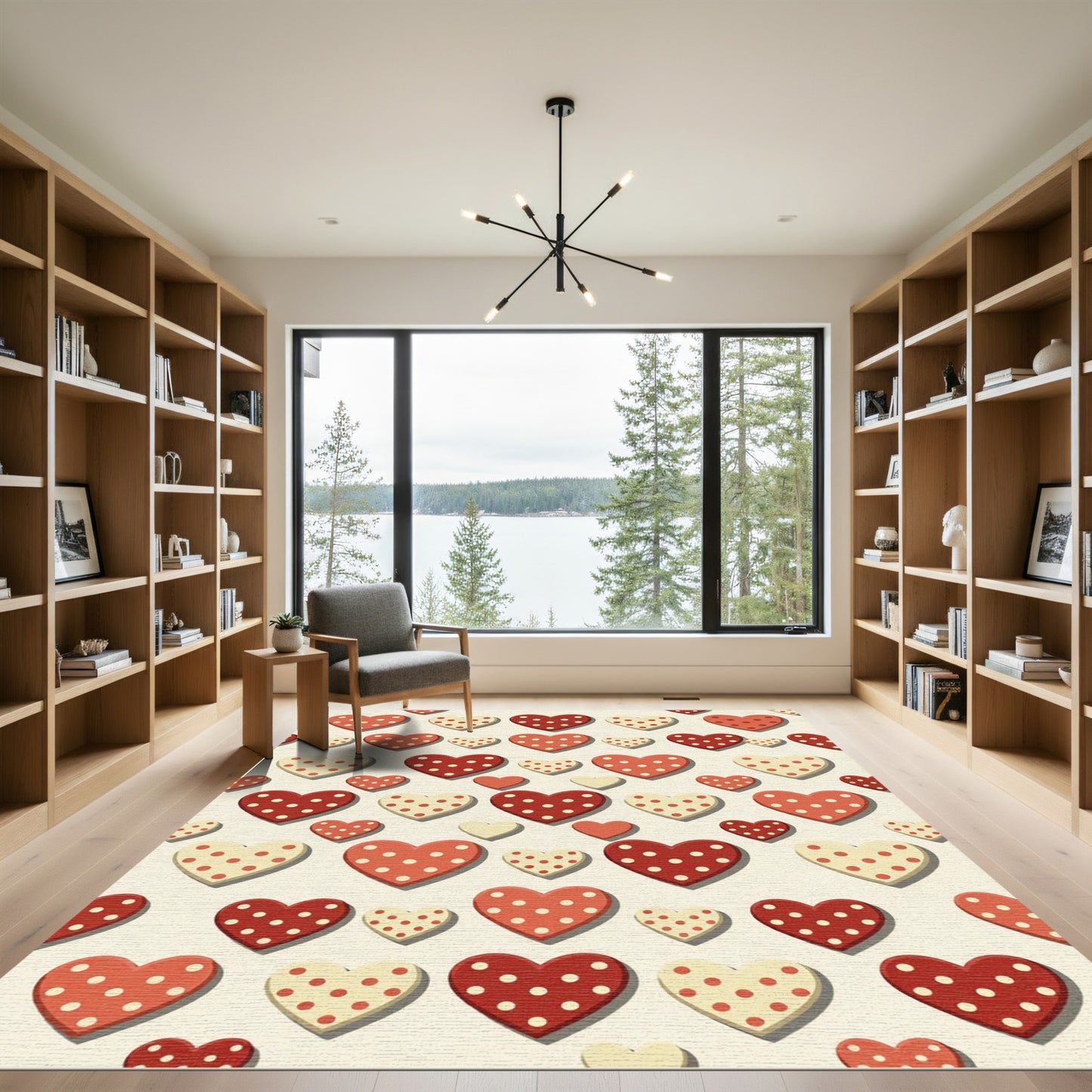 Crimson Cream Polka Dot Hearts Rug