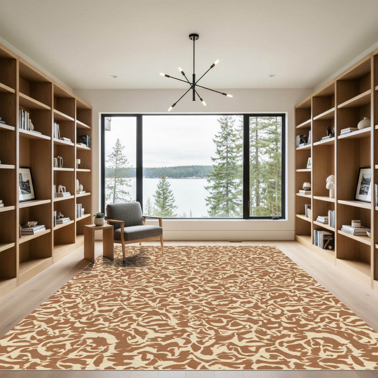 Earthy Brown Abstract Swirl Rug