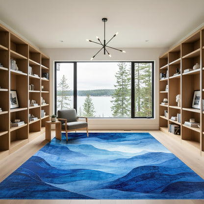 Layered Blue Watercolor Waves Rug