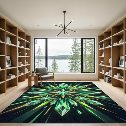 Radiant Emerald Crystal Explosion Rug