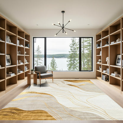 Fluid Gold Gray Wave Rug