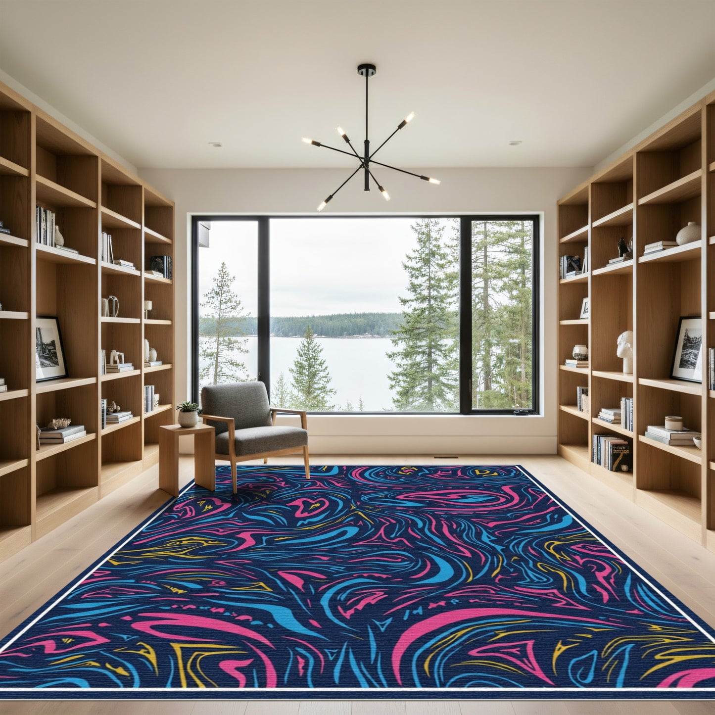 Bold Navy Abstract Swirl Rug