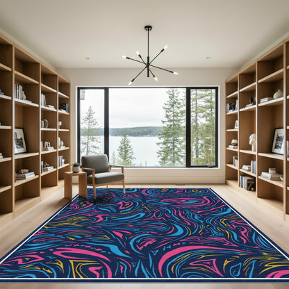 Bold Navy Abstract Swirl Rug
