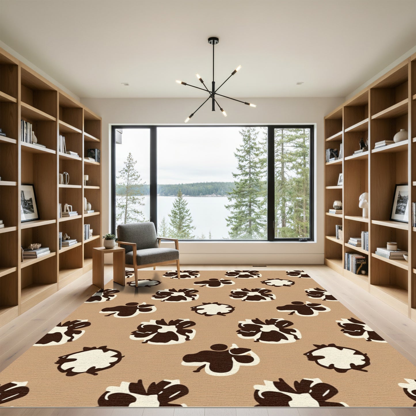Brown And Cream Abstract Floral Rug