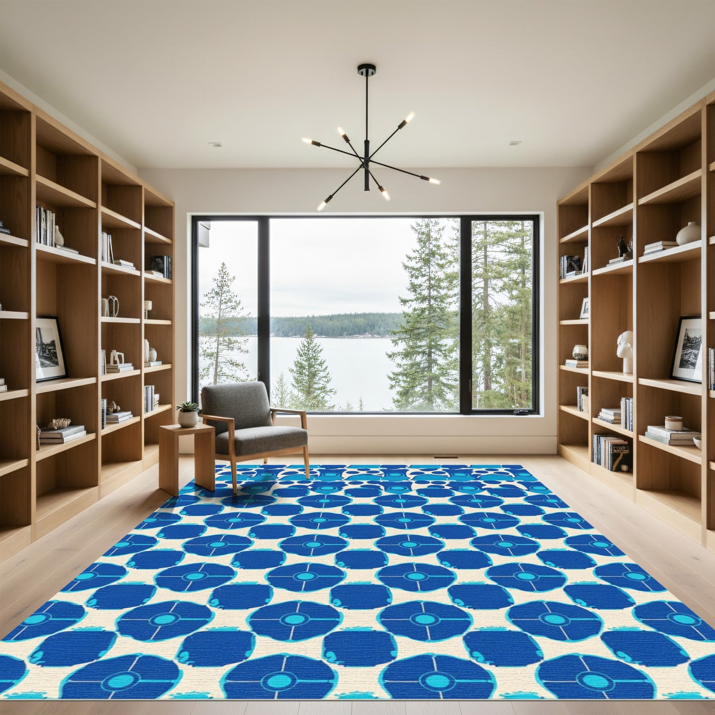 Navy Blue Geometric Starburst Rug