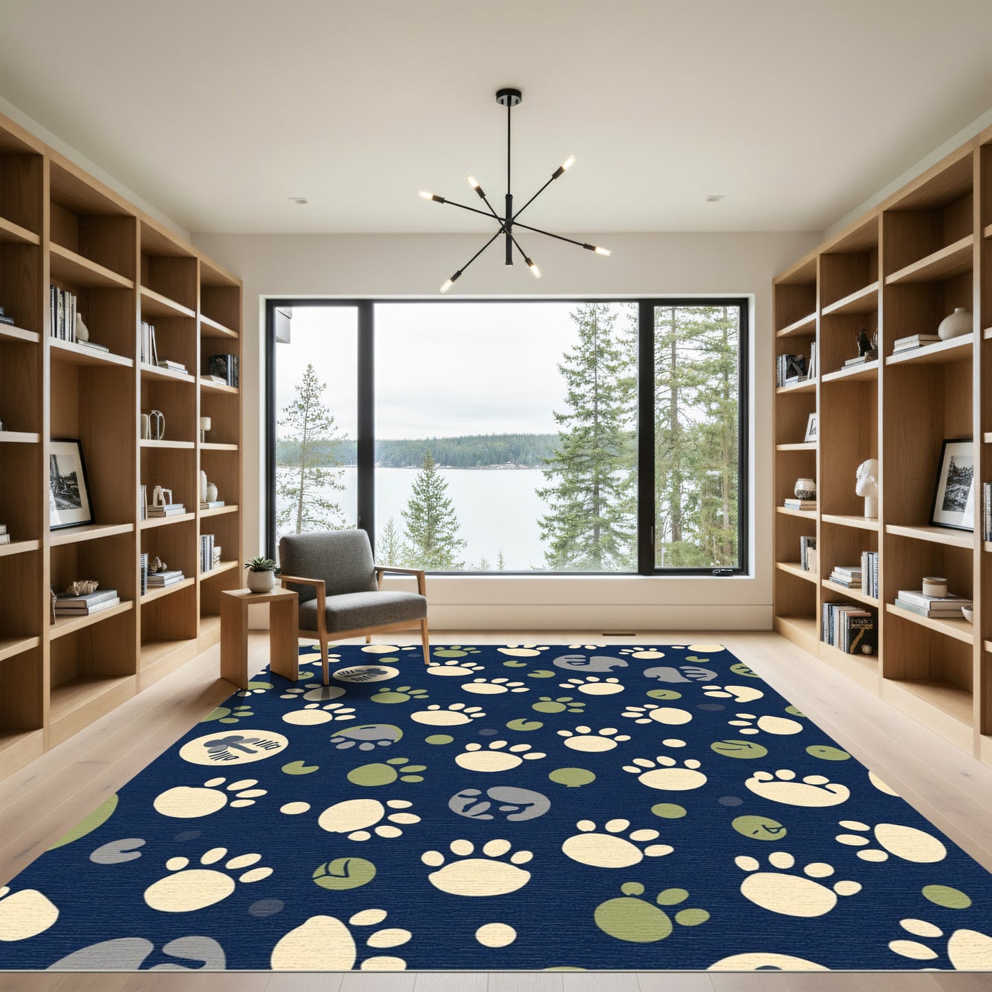 Navy Cream Khaki Paw Print Assortment Rug