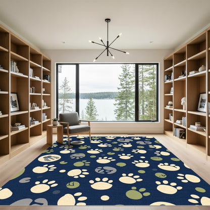 Navy Cream Khaki Paw Print Assortment Rug