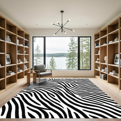 Graphic Black White Wavy Stripes Rug