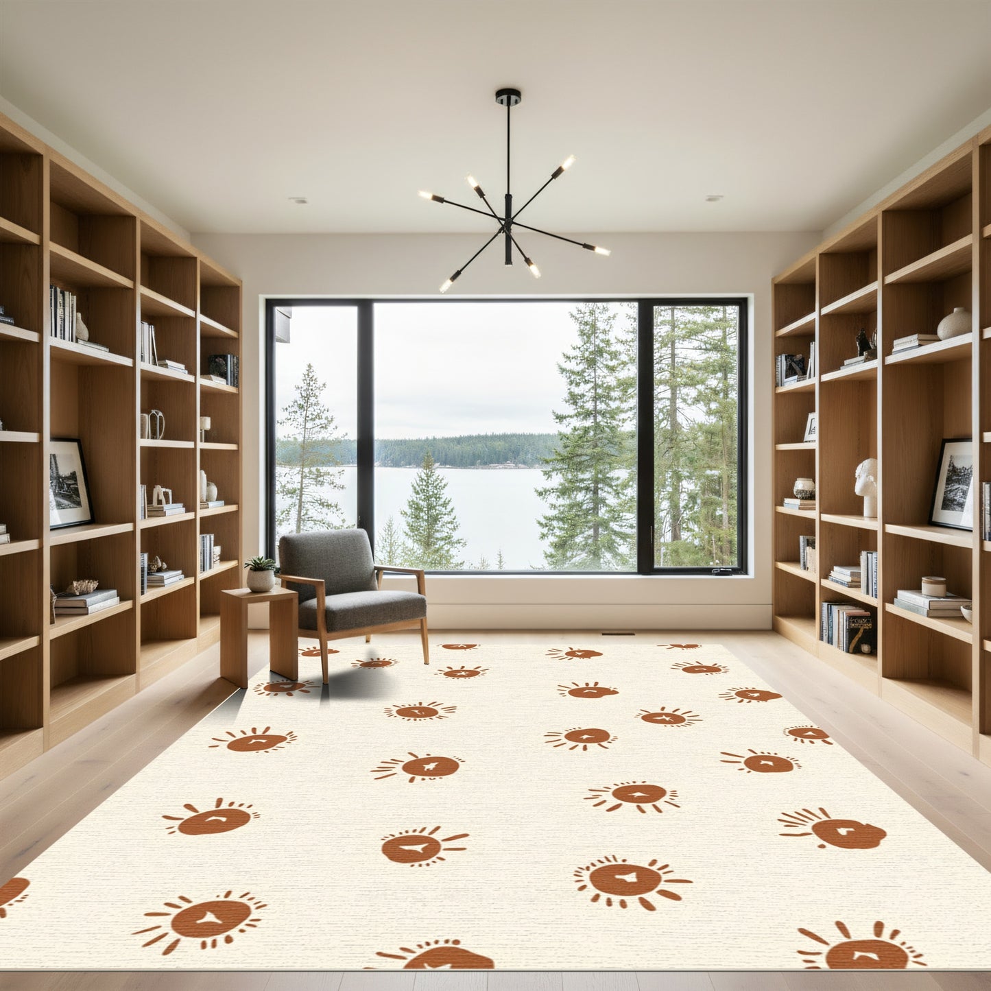 Rust Sunburst Scattered Contemporary Rug