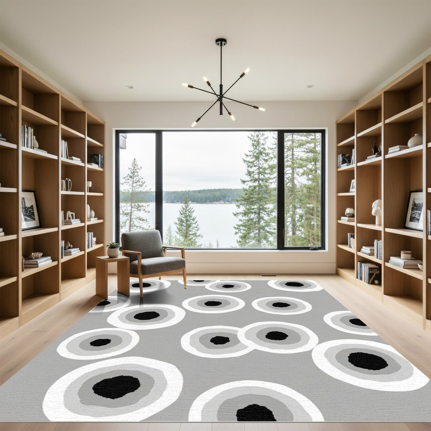 Monochrome Concentric Circles Rug
