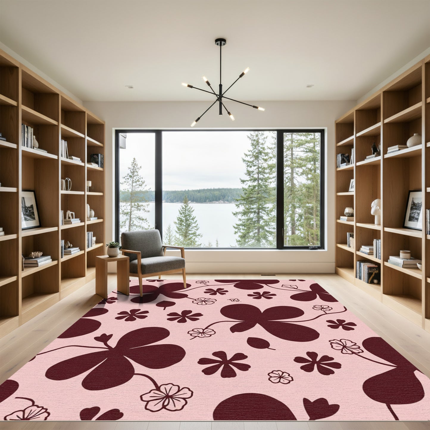 Whimsical Burgundy Floral Clover Rug