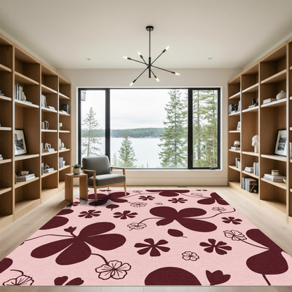 Whimsical Burgundy Floral Clover Rug