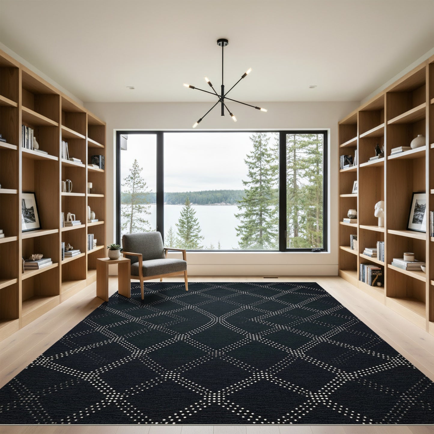 Deep Gray Dot Diamond Lattice Rug