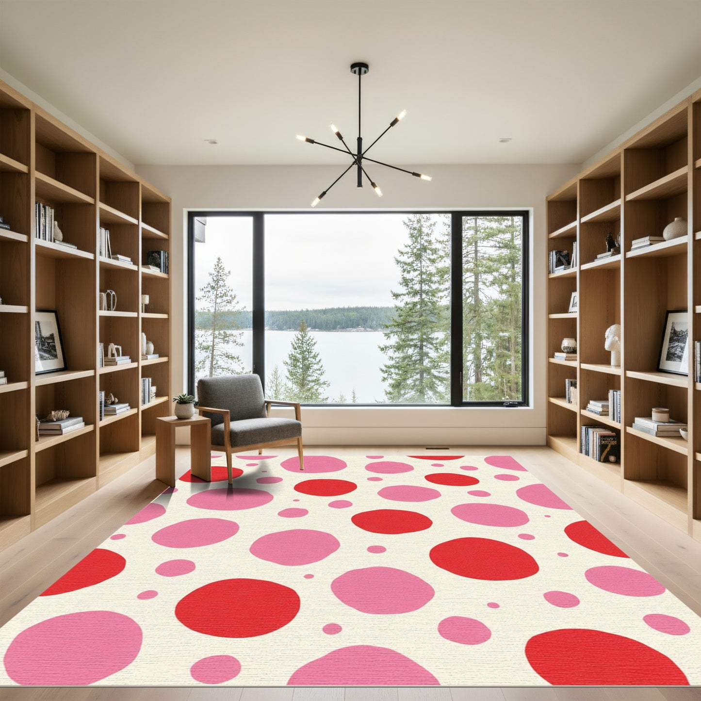 Whimsical Red Pink Polka Dot Field Rug
