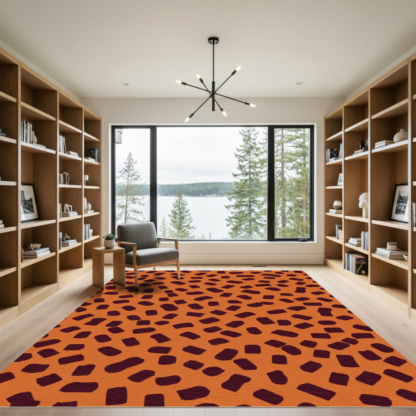Orange Burgundy Hand Drawn Dots Rug