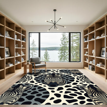 Bold Zebra Faces Cream Black Overlay Rug