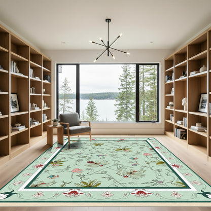 Mint Green Floral Vine Garden Rug