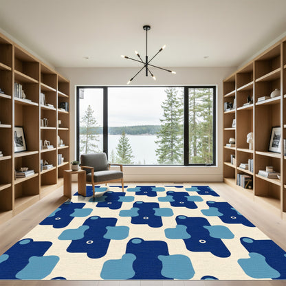 Modern Navy Blue Abstract Figures Rug