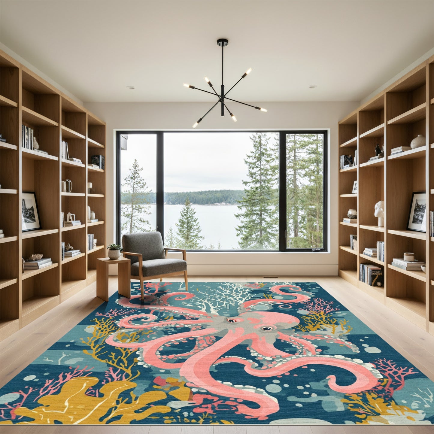 Coral Pink Octopus Ocean Coral Rug