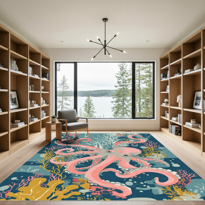 Coral Pink Octopus Ocean Coral Rug