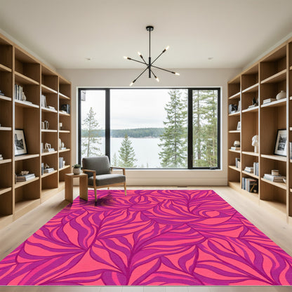 Vibrant Pink Orchid Leafy Swirl Rug
