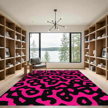 Vibrant Pink Organic Swirls Black Rug