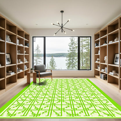 Bright Green Interlocking Square Lattice Rug