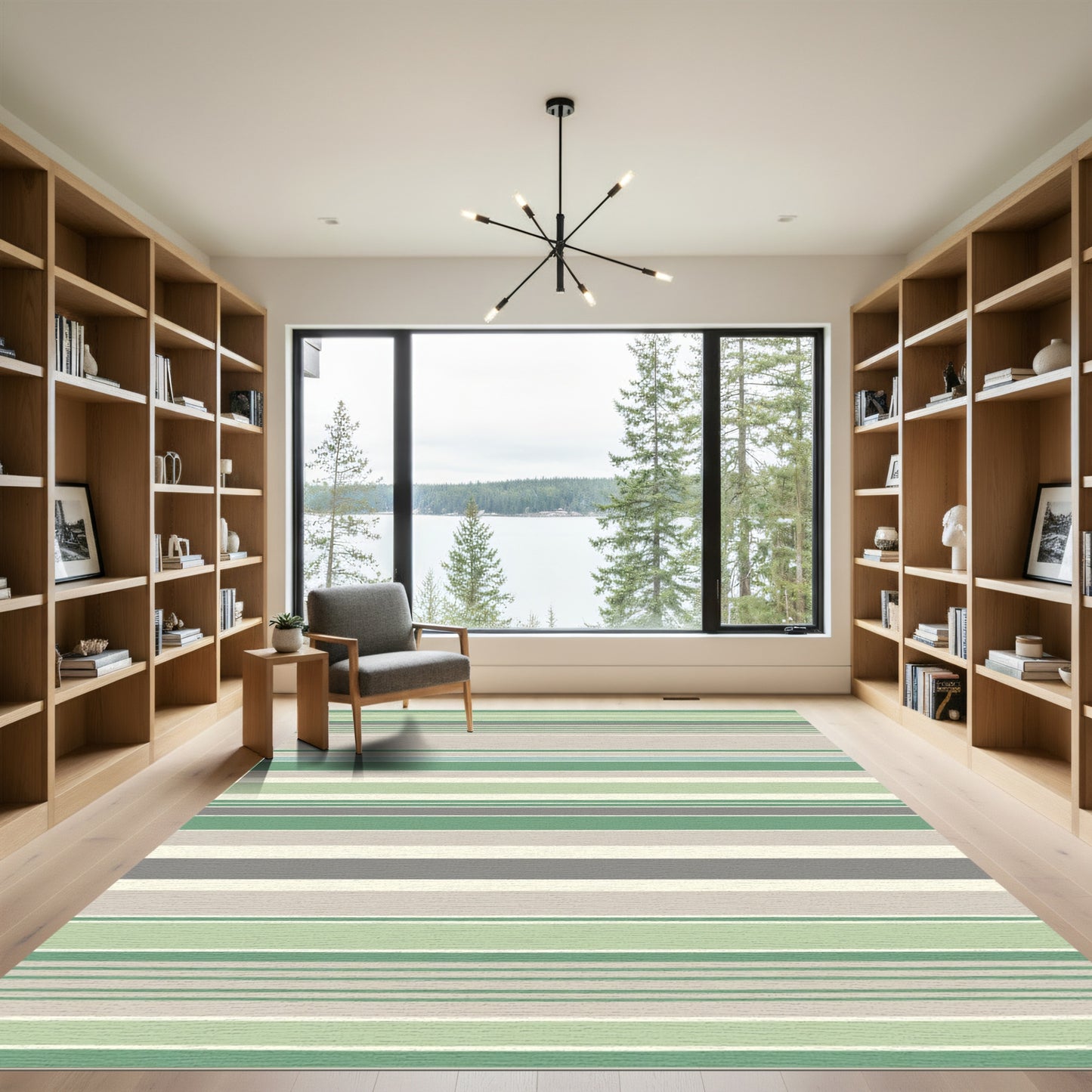 Calming Green Beige Striped Harmony Rug