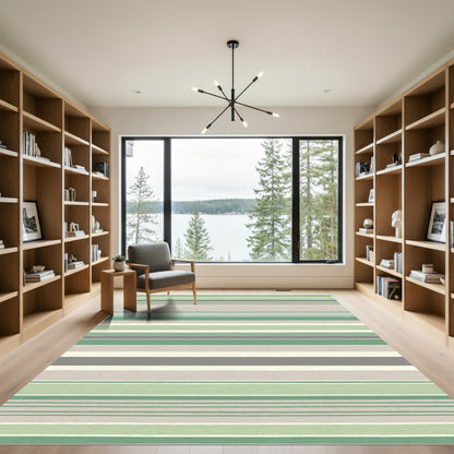 Calming Green Beige Striped Harmony Rug
