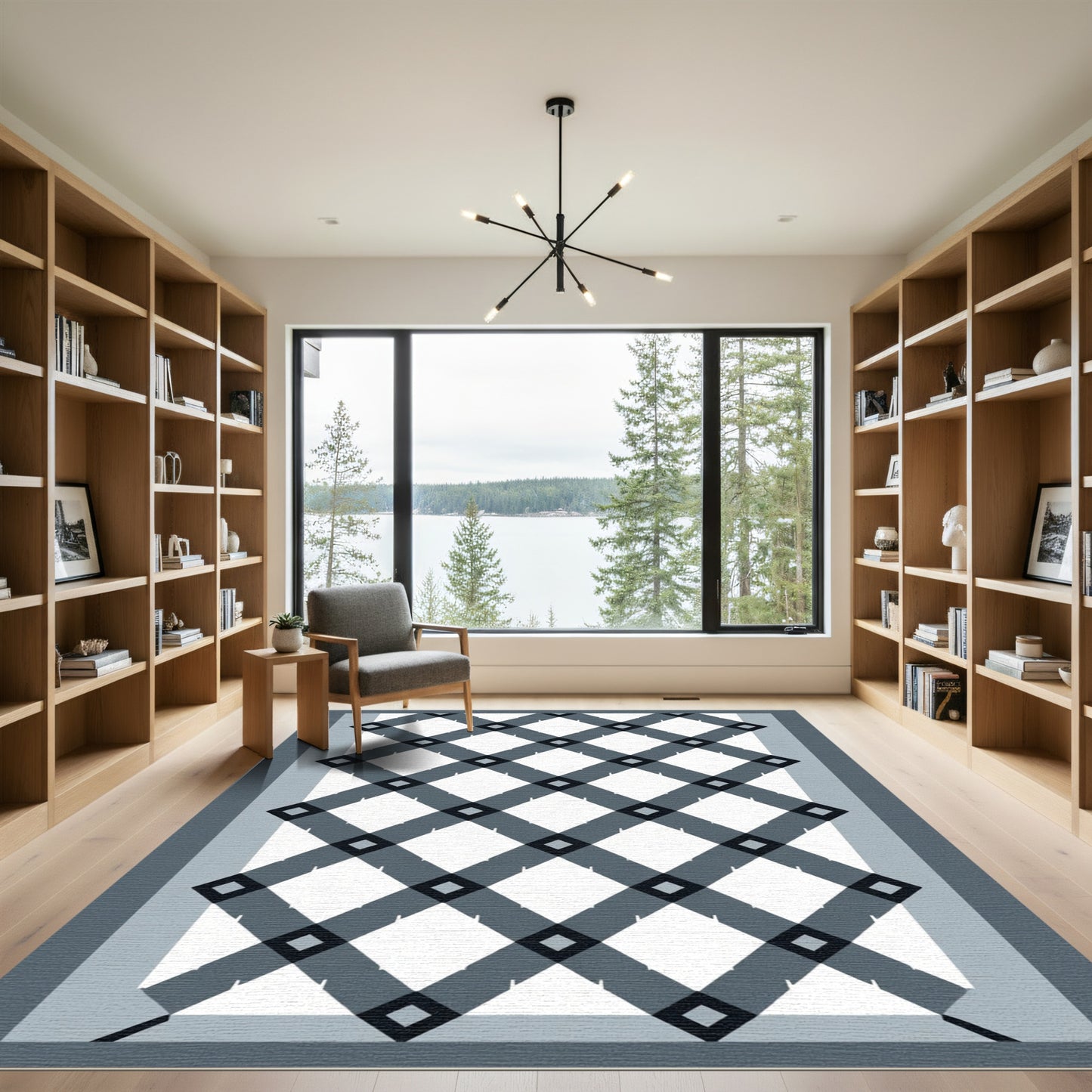 Modern Slate Diamond Lattice Rug
