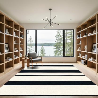 Bold Black Cream Stripe Rug