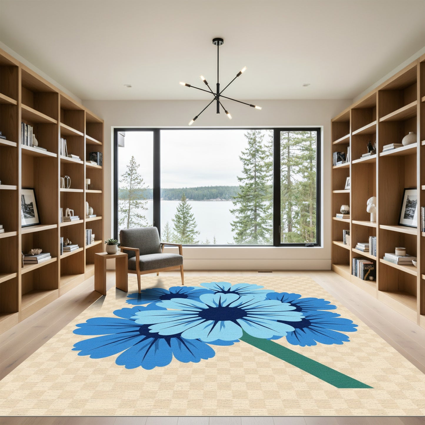 Vibrant Blue Daisy Cluster Garden Rug