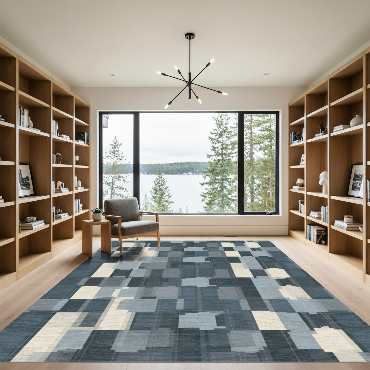 Abstract Blue Palette Geometric Squares Rug