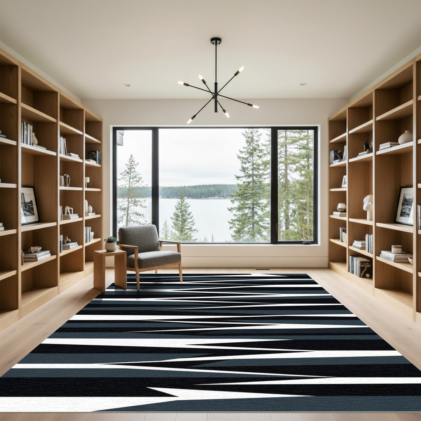 Dark Geometric Jagged Stripe Rug
