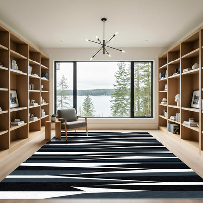 Dark Geometric Jagged Stripe Rug