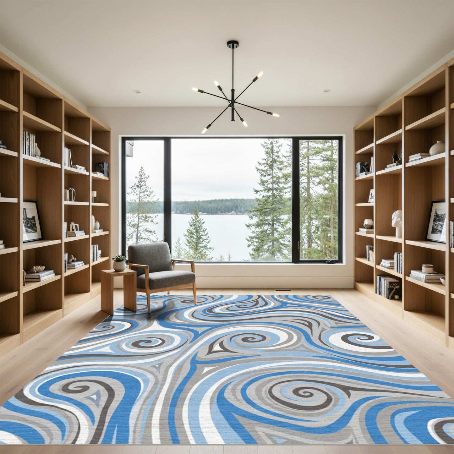 Blue Gray Swirl Abstract Rug