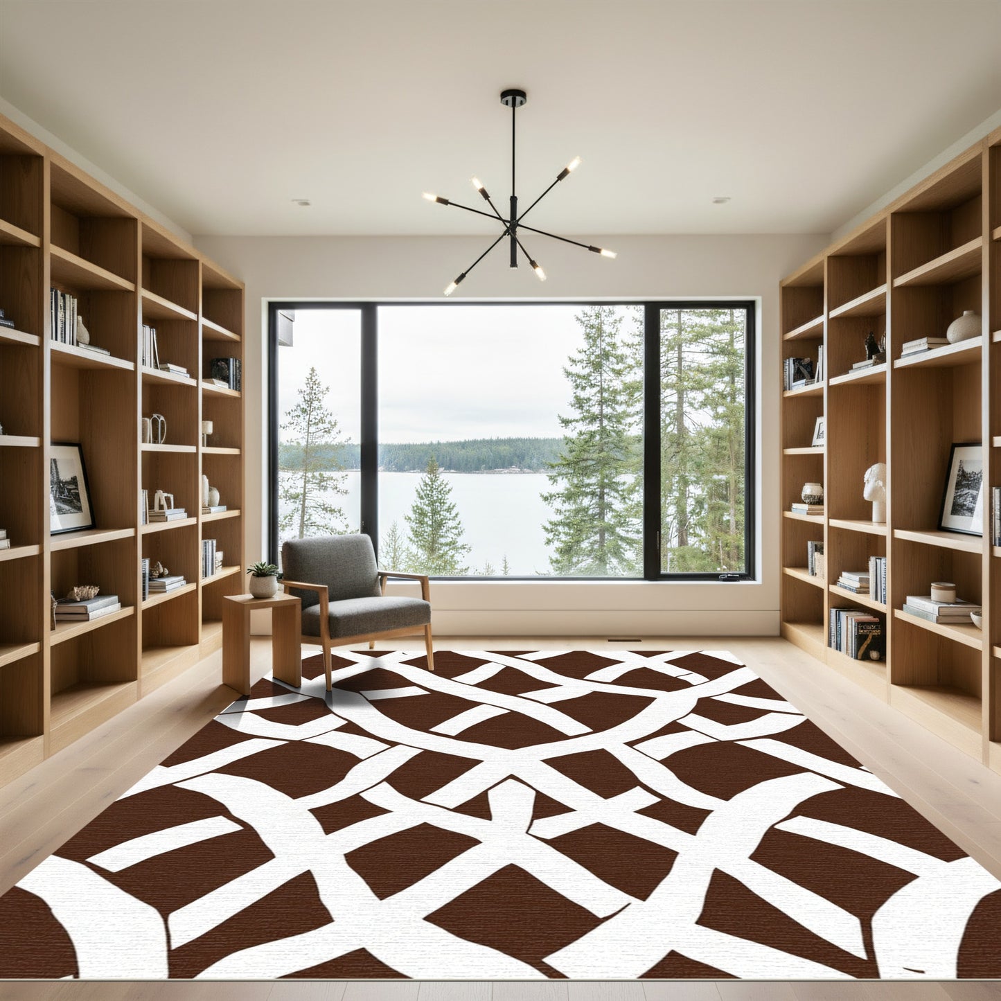 Brown White Interwoven Lattice Rug