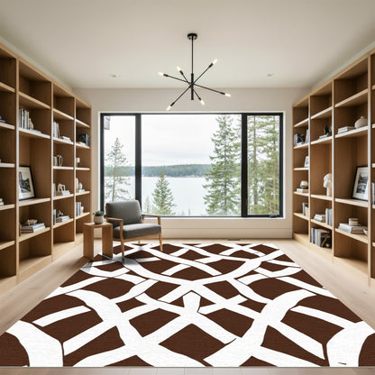 Brown White Interwoven Lattice Rug
