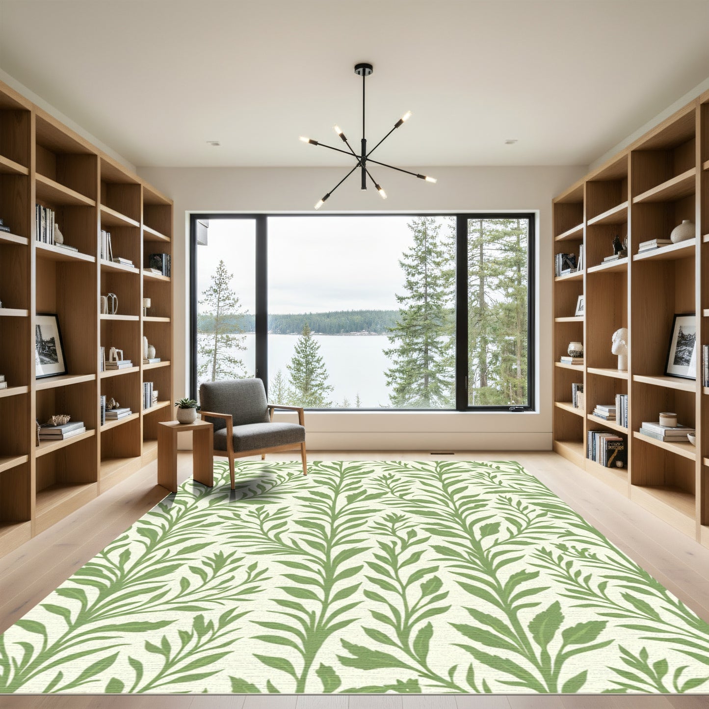 Tender Green Leafy Vine Pattern Rug