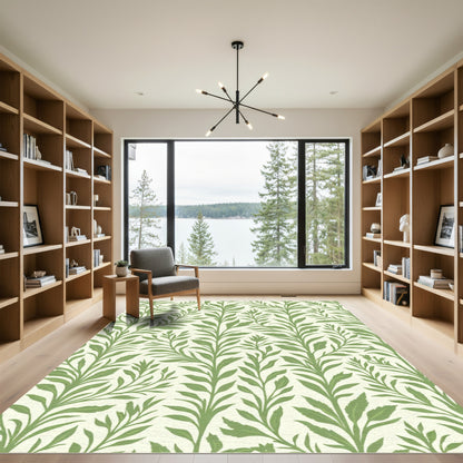 Tender Green Leafy Vine Pattern Rug