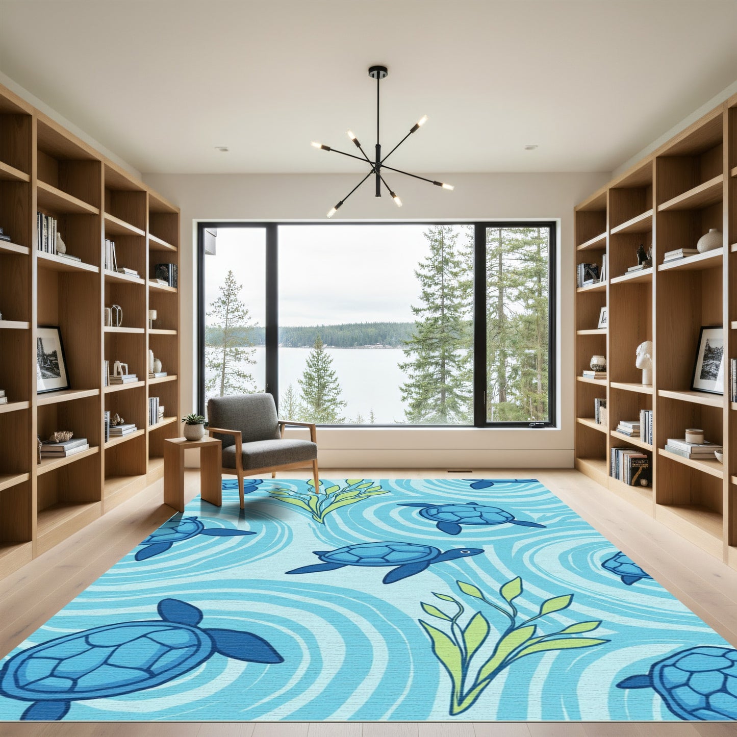 Blue Sea Turtles Aquatic Swirl Rug