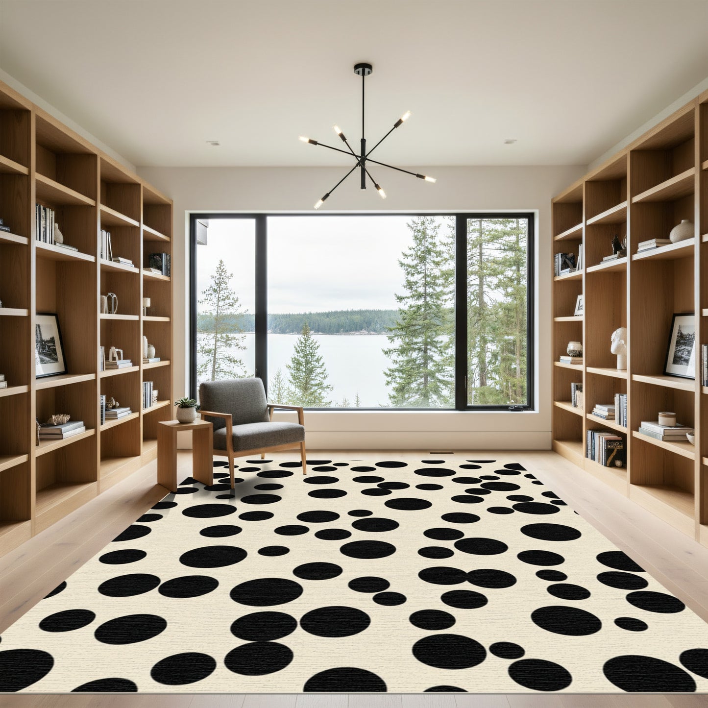 Cream Black Scattered Circles Rug