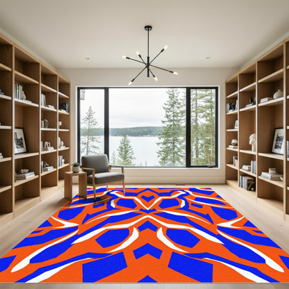 Orange Blue White Geometric Abstraction Rug