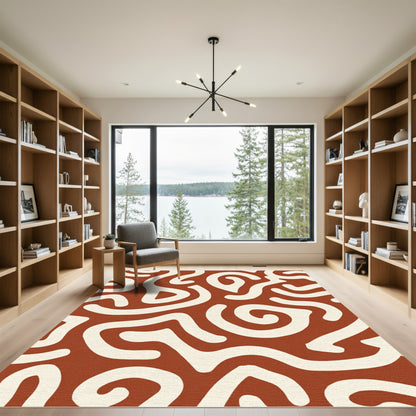 Terracotta Cream Abstract Flow Rug