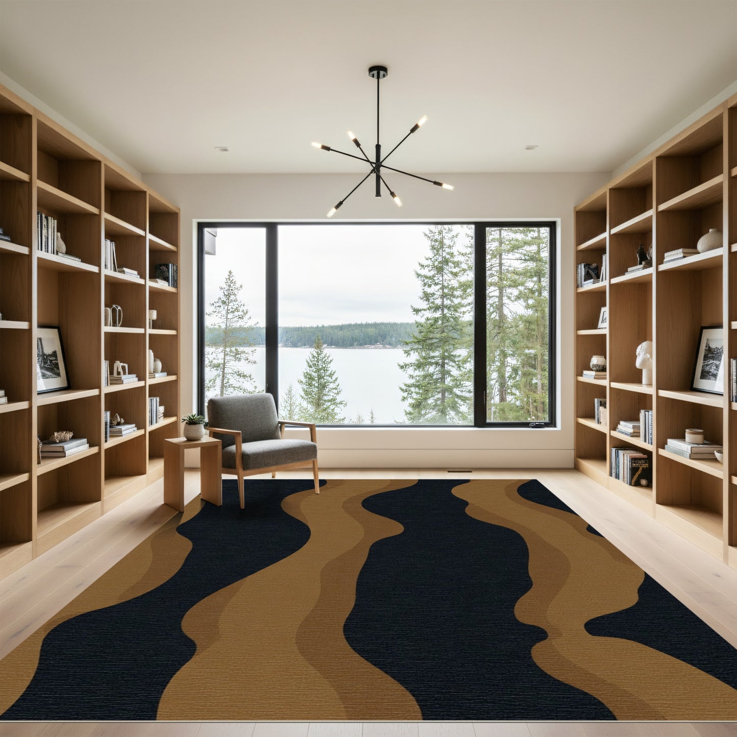Warm Earthy Abstract Wavy Bands Rug