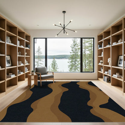 Warm Earthy Abstract Wavy Bands Rug